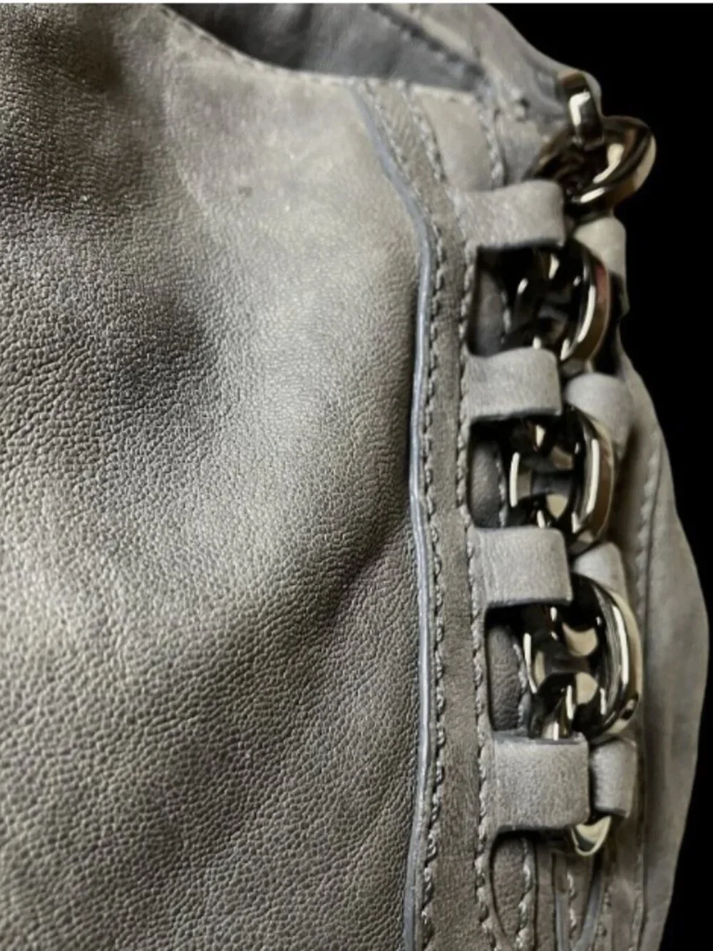 ROCK AND REPUBLIC PEWTER GRAY WEATHERED LEATHER SLOUCH SHOULDER BAG